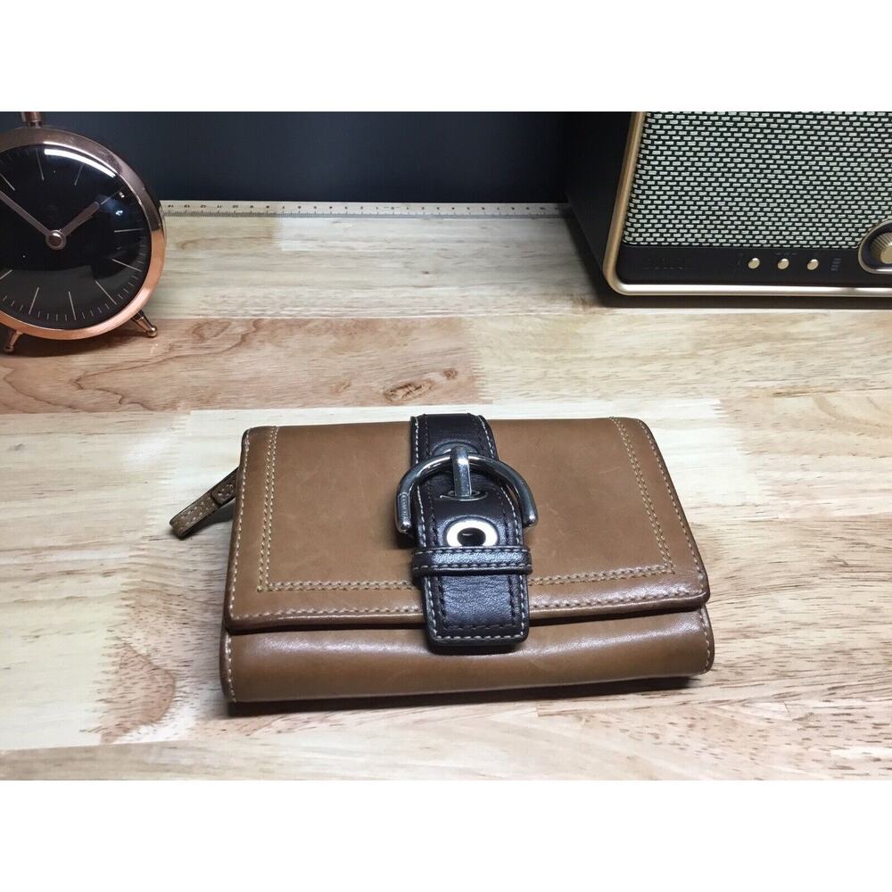 COACH Two-Fold Wallet Leather BEG Women's